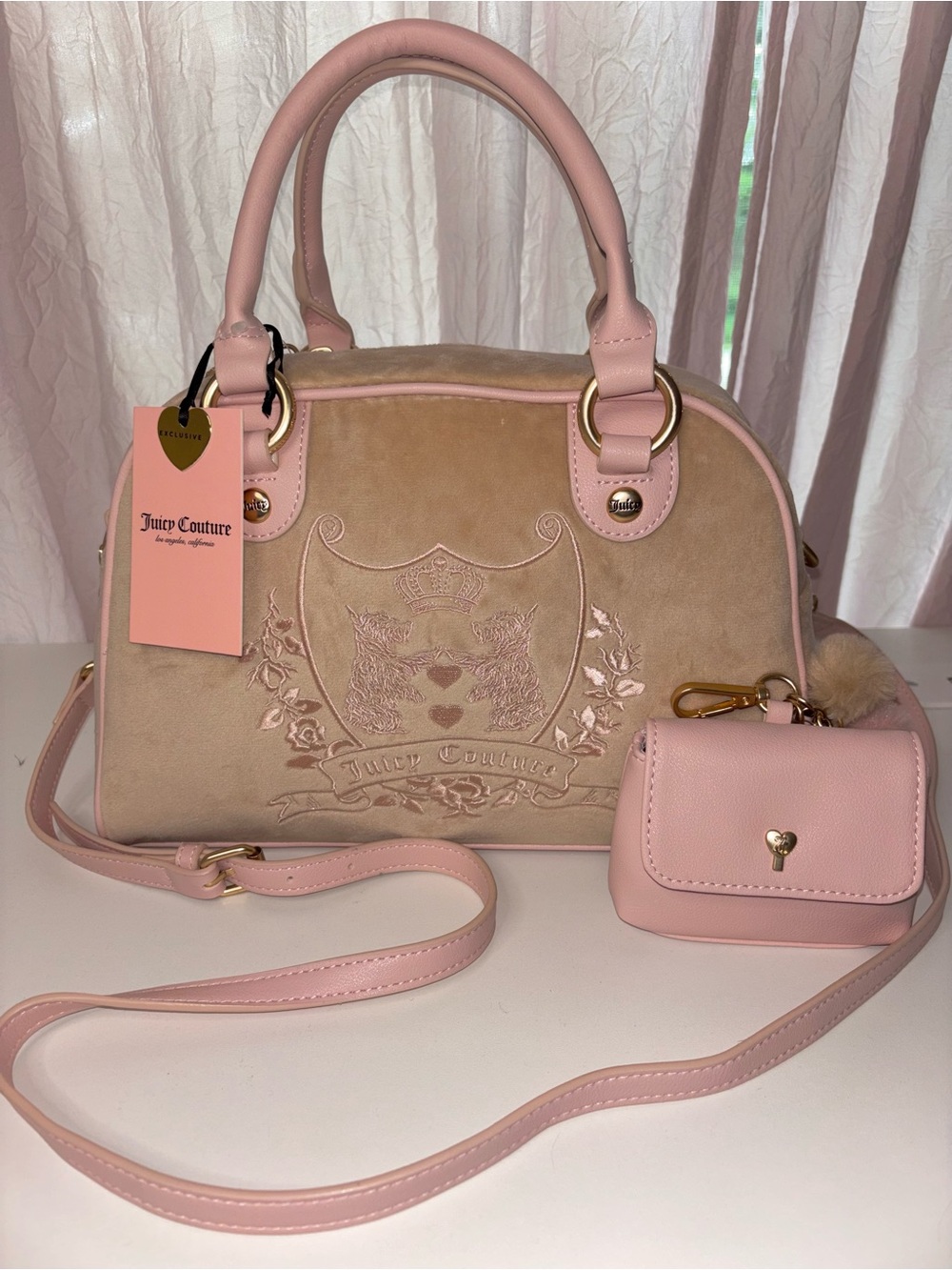 New Juicy Couture Velour Pink Gold Bag Y2K